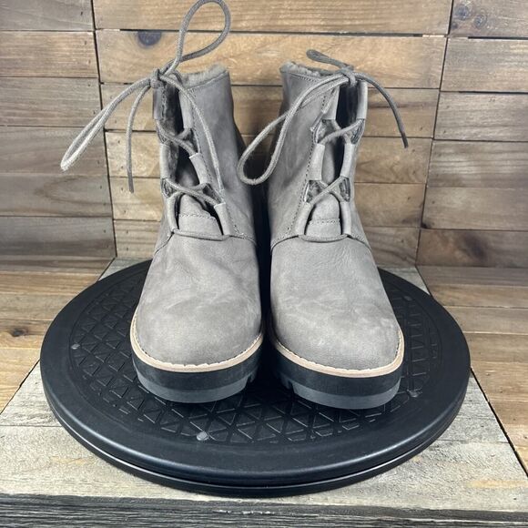 Eileen Fisher Women’s Size 7.5 Alpine Ankle Brown Suede Lace Up Wedge Boots - Picture 2 of 9